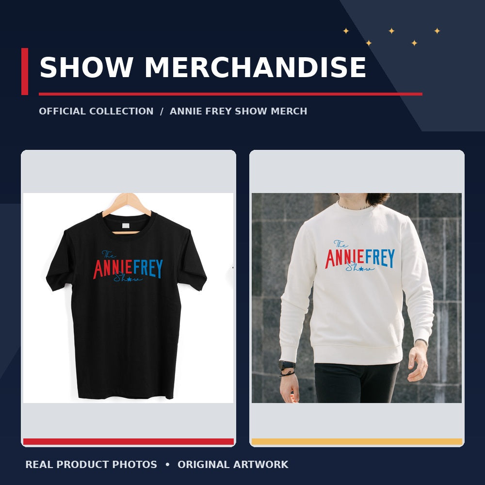 Show Merchandise collection featuring actual Annie Frey Show merchandise